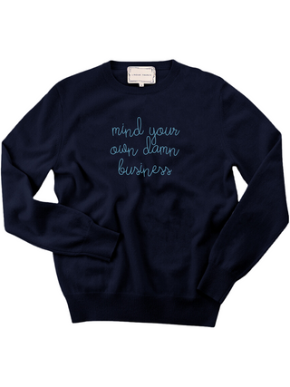 "mind your own damn business" Men's Crewneck Sweater LINGUA FRANCA NYC Navy XS 