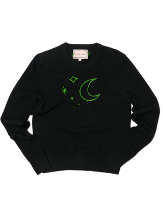 moon and stars Women's Crewneck Sweater Lingua Franca NYC Black XS 