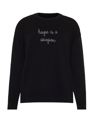 "hope is a weapon" Maxine Sweater Cotton Cashmere LINGUA FRANCA NYC Black XS