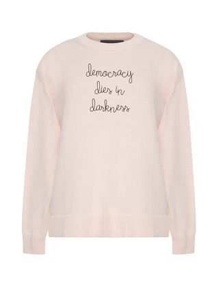 "democracy dies in darkness" Maxine Sweater Cotton Cashmere LINGUA FRANCA NYC Pale Pink XS