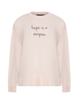 "hope is a weapon" Maxine Sweater Cotton Cashmere LINGUA FRANCA NYC Pale Pink XS