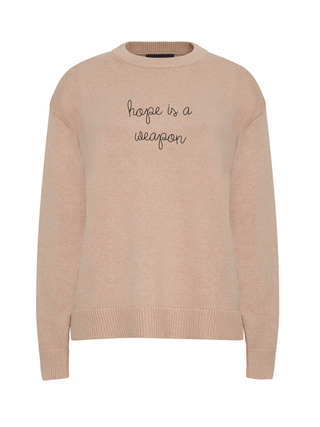 "hope is a weapon" Maxine Sweater Cotton Cashmere LINGUA FRANCA NYC Oatmeal XS