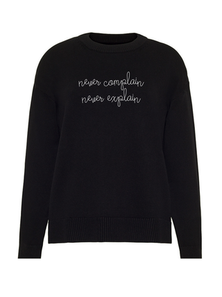"never complain never explain" Maxine Sweater Cotton Cashmere LINGUA FRANCA NYC Black XS