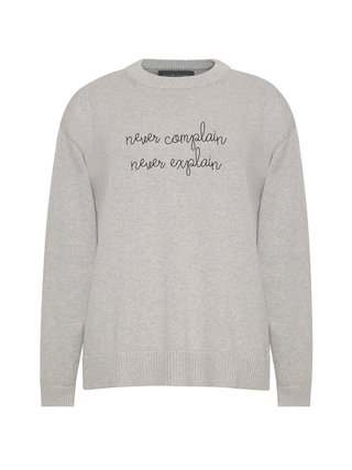 "never complain never explain" Maxine Sweater Cotton Cashmere LINGUA FRANCA NYC Smoke XS