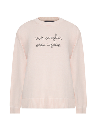 "never complain never explain" Maxine Sweater Cotton Cashmere LINGUA FRANCA NYC Pale Pink XS
