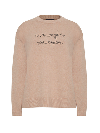 "never complain never explain" Maxine Sweater Cotton Cashmere LINGUA FRANCA NYC Oatmeal XS