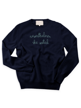 "nevertheless, she voted" Crewneck Sweater Lingua Franca NYC Navy XS 