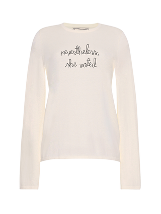 "nevertheless, she voted" Mara Crewneck Cotton Silk Core LINGUA FRANCA NYC Sunkissed XS