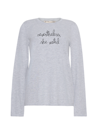 "nevertheless, she voted" Mara Crewneck Cotton Silk Core LINGUA FRANCA NYC Smoke XS