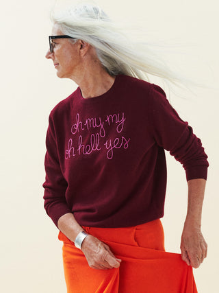 "love you to the moon and back" Crewneck Cashmere Core LINGUA FRANCA NYC Maroon XS