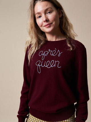 "love you to the moon and back" Crewneck Cashmere Core LINGUA FRANCA NYC Maroon XS