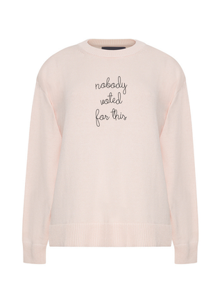 "nobody voted for this" Maxine Sweater Cotton Cashmere Core LINGUA FRANCA NYC Pale Pink XS