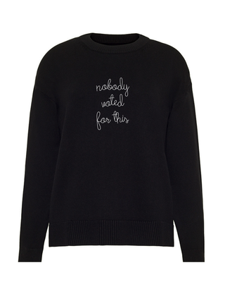 "nobody voted for this" Maxine Sweater Cotton Cashmere Core LINGUA FRANCA NYC Black XS
