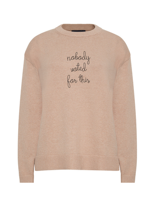 "nobody voted for this" Maxine Sweater Cotton Cashmere Core LINGUA FRANCA NYC Oatmeal XS
