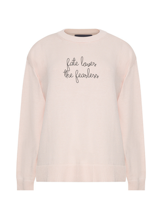 "fate loves the fearless" Maxine Sweater Cotton Cashmere LINGUA FRANCA NYC Pale Pink XS