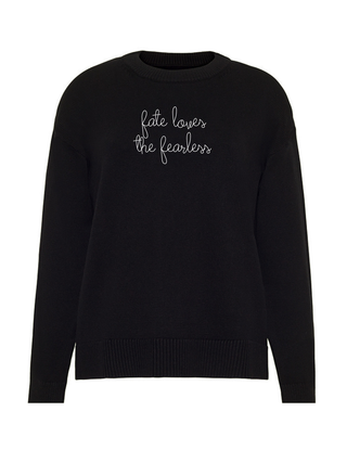 "fate loves the fearless" Maxine Sweater Cotton Cashmere LINGUA FRANCA NYC Black XS