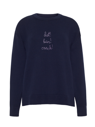 "dot! bam! crack!" Maxine Sweater Cotton Cashmere LINGUA FRANCA NYC Navy XS