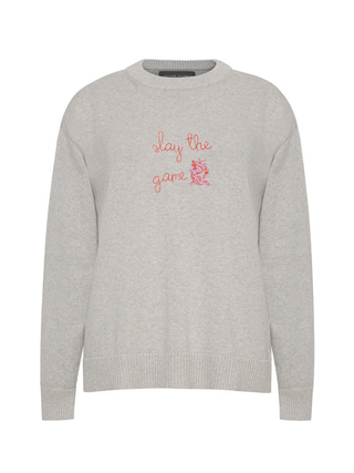 "slay the game" Maxine Sweater Cotton Cashmere LINGUA FRANCA NYC Smoke XS