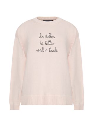 "do better be better read a book" Maxine Sweater Cotton Cashmere LINGUA FRANCA NYC Pale Pink XS