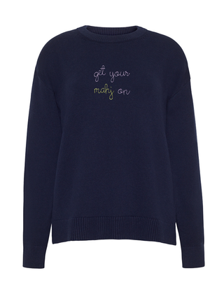 "get your mahj on" Maxine Sweater Cotton Cashmere LINGUA FRANCA NYC Navy XS