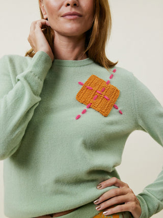 Crochet Argyle Crewneck Sweater Lingua Franca NYC   