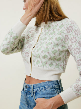 Jacquard Cropped Cardigan Sweater Lingua Franca NYC   