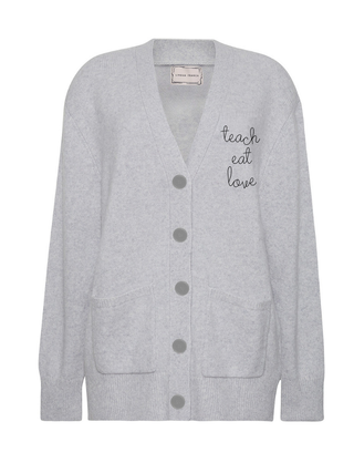 "teach eat love" Oversized Cluny Cardigan Cashmere Core LINGUA FRANCA NYC Smoke XS