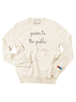 "power to the public" Women's Crewneck Cashmere Core LINGUA FRANCA NYC Cream XS
