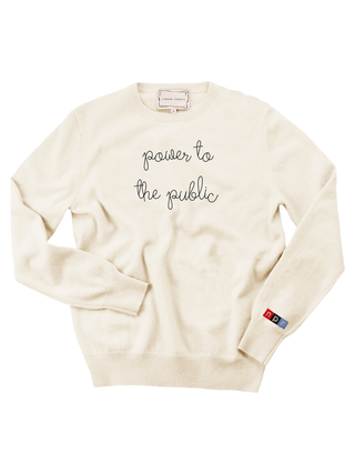 "power to the public" Women's Crewneck Cashmere Core LINGUA FRANCA NYC Cream XS
