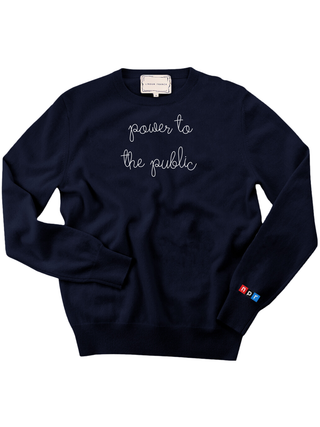 "power to the public" Women's Crewneck Cashmere Core LINGUA FRANCA NYC Navy XS