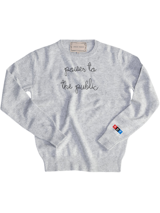 "power to the public" Women's Crewneck Cashmere Core LINGUA FRANCA NYC Smoke XS