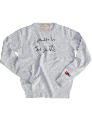 "power to the public" Women's Crewneck Cashmere Core LINGUA FRANCA NYC Smoke XS