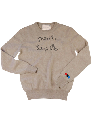 "power to the public" Women's Crewneck Cashmere Core LINGUA FRANCA NYC Oatmeal XS