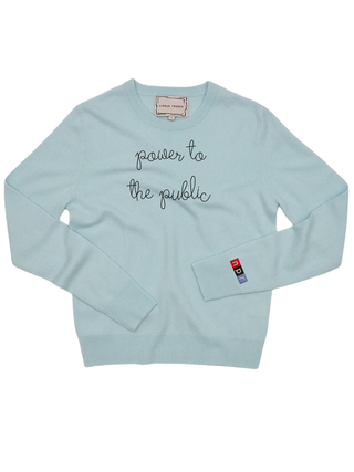 "power to the public" Women's Crewneck Cashmere Core LINGUA FRANCA NYC Seafoam XS
