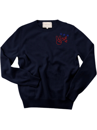 Peace + Vote Men's Crewneck Sweater LINGUA FRANCA NYC Navy XS 