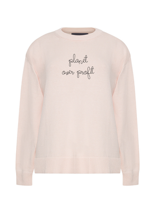 "planet over profit" Maxine Sweater Cotton Cashmere LINGUA FRANCA NYC Pale Pink XS