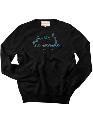 "power to the people" Men's Crewneck Sweater Lingua Franca NYC Black XS 