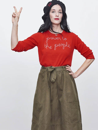 "power to the people" Crewneck Womens Lingua Franca NYC Red XS 