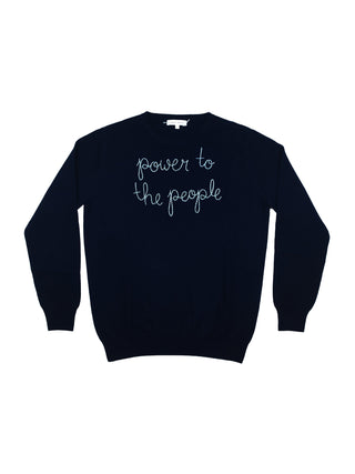 "power to the people" Crewneck Womens Lingua Franca NYC Navy XS 