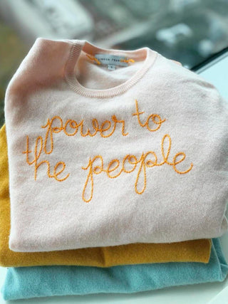"power to the people" Crewneck Womens Lingua Franca NYC Pale Pink XS 