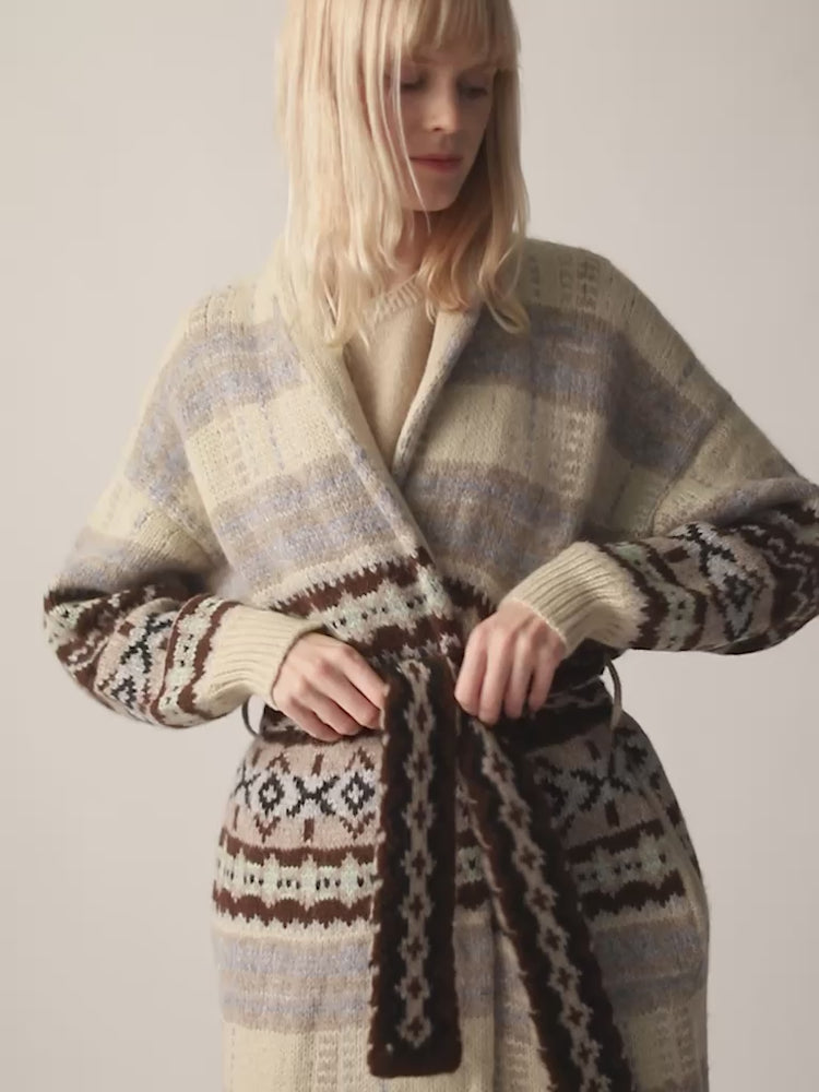 Robe Cardigan Long Lingua Franca Faire Isle - Taille XS - Laine Alpaga Multicolore - Occasion Parfait état