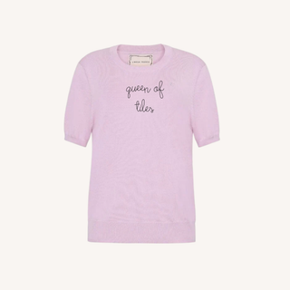 "queen of tiles" Silk Cashmere Short Sleeve Crewneck