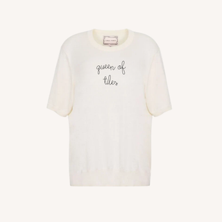 "queen of tiles" Silk Cashmere Short Sleeve Crewneck