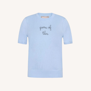 "queen of tiles" Silk Cashmere Short Sleeve Crewneck