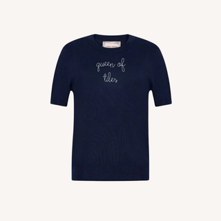 "queen of tiles" Silk Cashmere Short Sleeve Crewneck