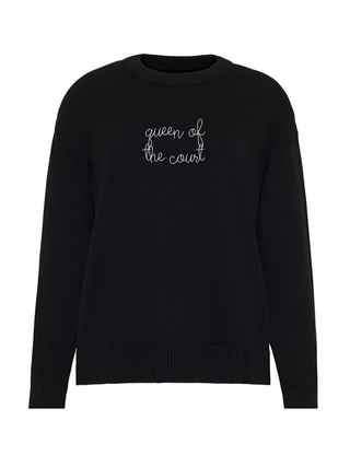 "queen of the court" Maxine Sweater Cotton Cashmere LINGUA FRANCA NYC Black XS