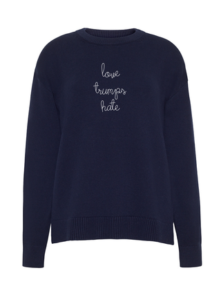 "love trumps hate" Maxine Sweater Cotton Cashmere LINGUA FRANCA NYC Navy XS