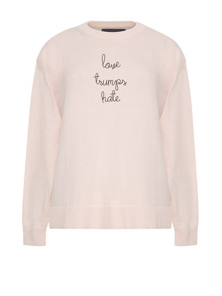 "love trumps hate" Maxine Sweater Cotton Cashmere LINGUA FRANCA NYC Pale Pink XS