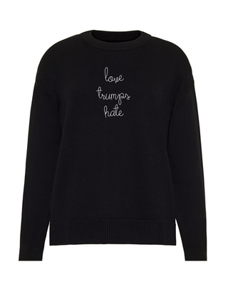 "love trumps hate" Maxine Sweater Cotton Cashmere LINGUA FRANCA NYC Black XS