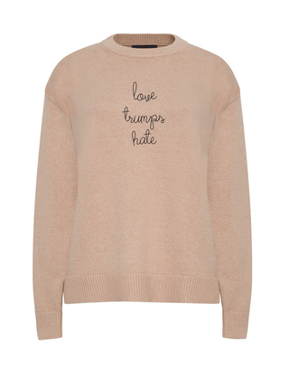 "love trumps hate" Maxine Sweater Cotton Cashmere LINGUA FRANCA NYC Oatmeal XS